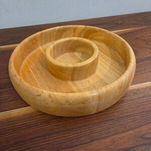 Wood Chip and Dip Bowl Snack Tray Serving Dish Dip Platter Round Party Hostess